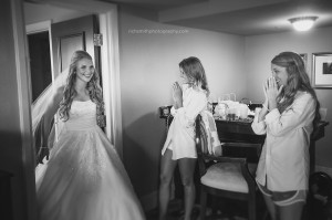 Bridesmaids tearfully see Katelyn in her wedding gown for the first time.