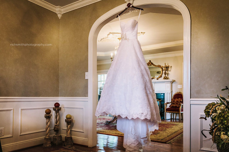 Bridal gown hanging at Mountain View Gardens and Ballroom in Springville, AL.