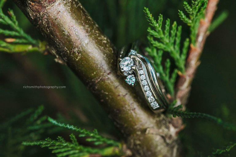 Wedding ring in an evergreen tree