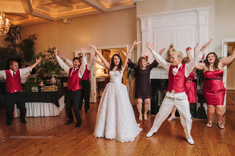 Wedding party dances to the song YMCA.