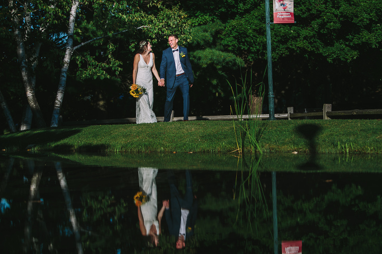 bride and groom, wedding day, reflection