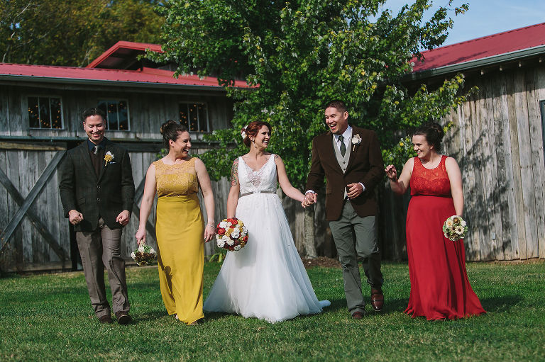 wedding day, wedding party, bridesmaids, groomsmen, barn wedding