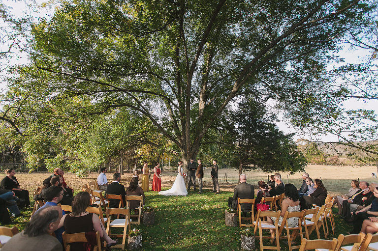 bride and groom, wedding ceremony, outdoors, barn wedding 
