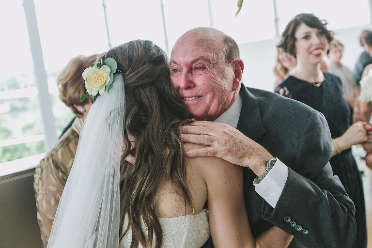 bride hugging grandfather, wedding day, hunter museum