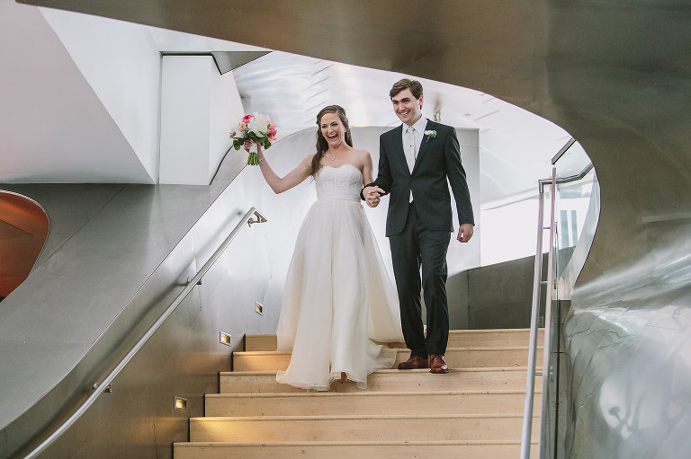 bride and groom entering reception at the hunter museum