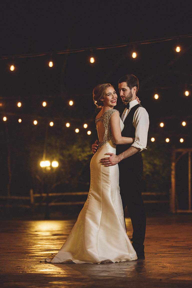 night time photo of bride and groom 