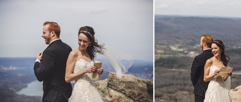bride and groom first look on lookout mountain 
