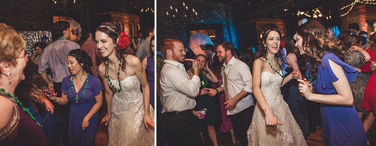 dancing and laughing at wedding reception 