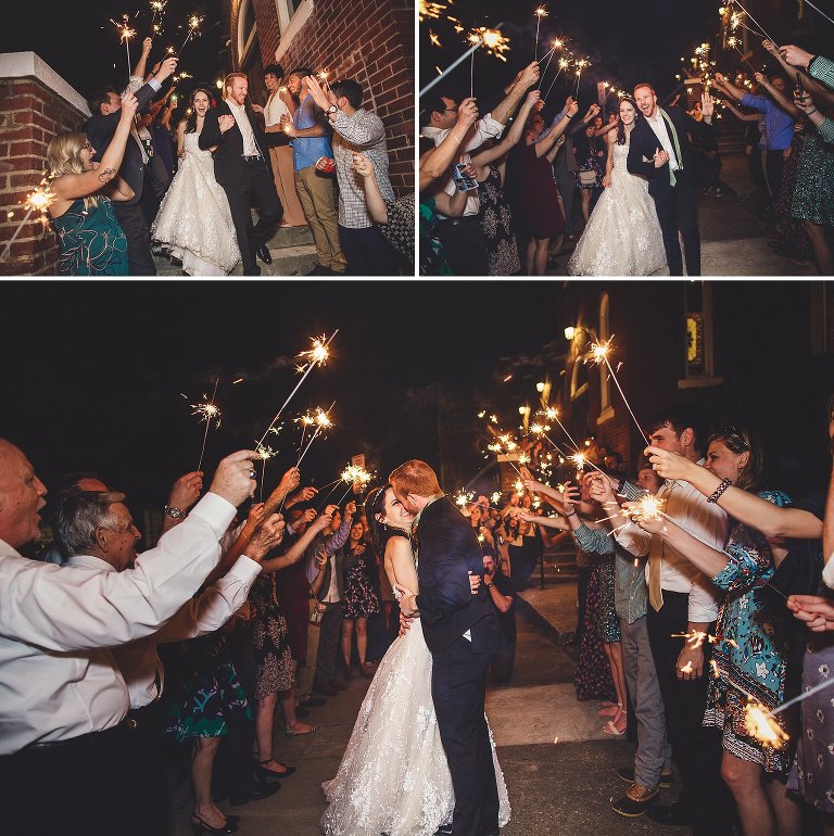 bride and groom exit with sparklers 
