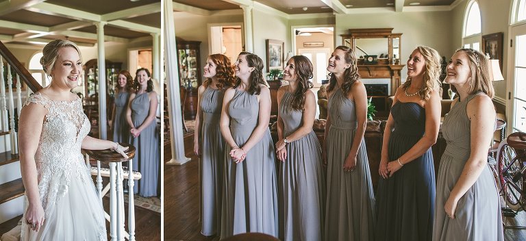 bridesmaids reacting to seeing the bride