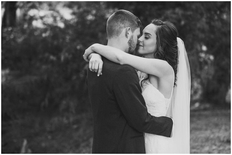 bride and groom romantic black and white image