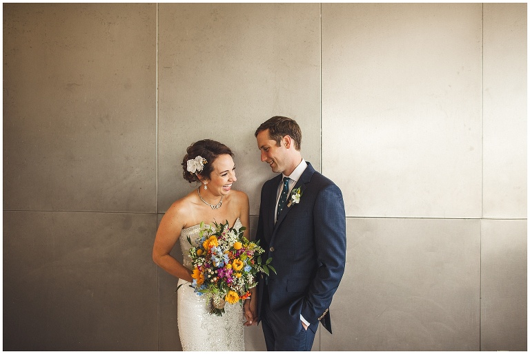 bride and groom portrait at the hunter museum