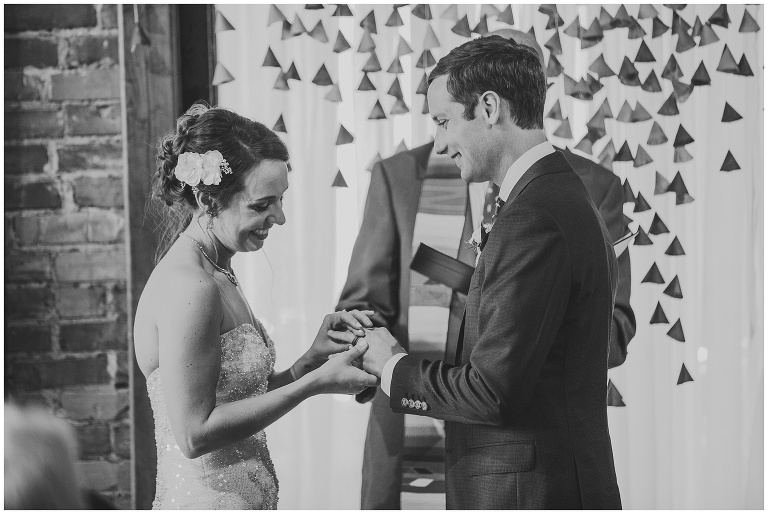 bride and groom exchanging rings 
