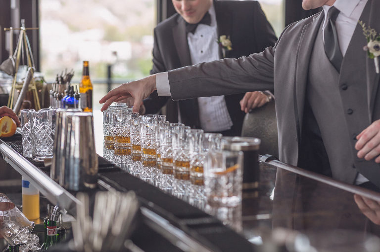 groomsmen drinking shots at whiskey thief