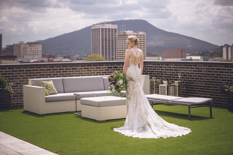 bridal portrait on rooftop of Edwin in chattanooga