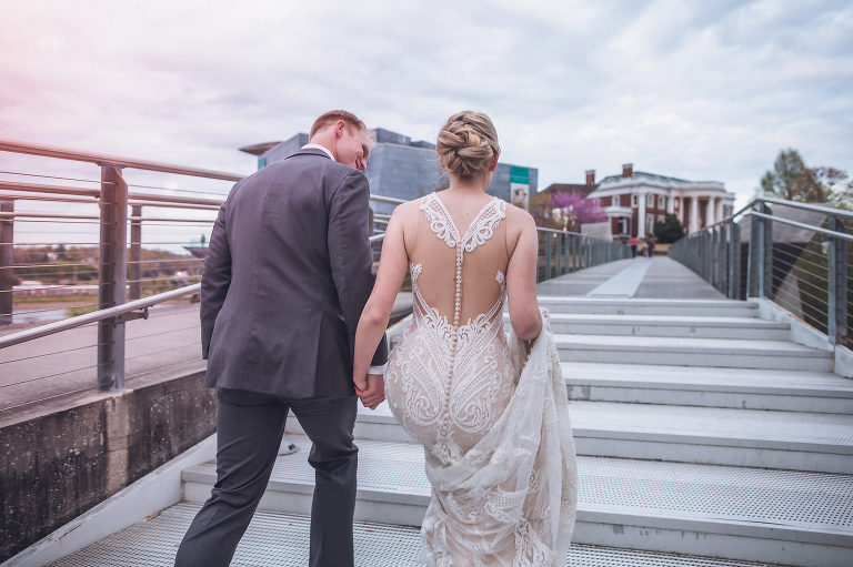bride and groom on glass bridge chattanooga 
