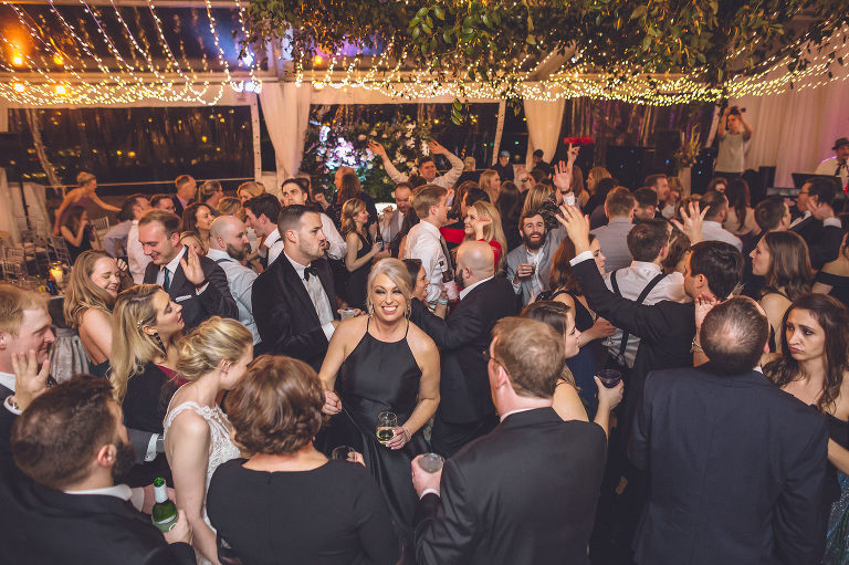 wedding guests on the dance floor with live band